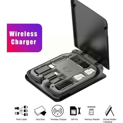 Budi Multifunctionele Smart Adapter Card Opslag Datakabel 15W Universele Doos Oplader USB for Iphone Huawei Xiaomi Draadloze