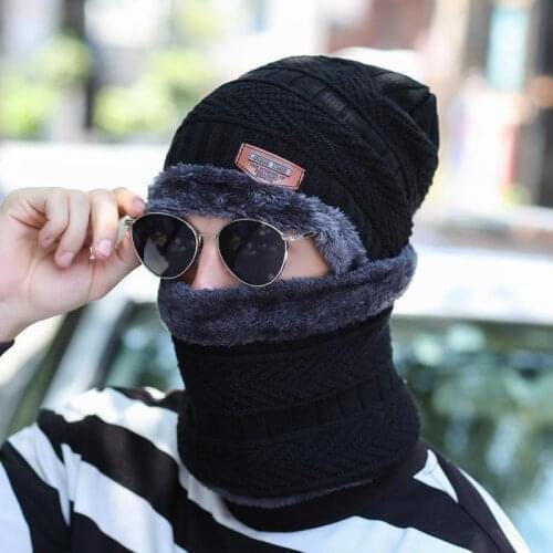 Fashion Knitted Winter Hats And Scarf For Men Thick Warm Winter Berets Autumn Beanie Hat Men Wool Ski Hats Beanies Bonnet