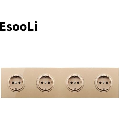 EsooLi 4 wang Glass Panel Wall Crystal Power Socket Plug Grounded, 16A EU Standard Electrical Outlet 86mm * 86mm Power Socket