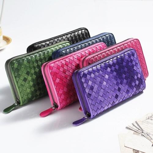 2020 New Ladies Luxury Leather Purse Long Leather Bag Brand Sheepskin Woven Large Capacity Clutch Mens Zipper Wallet Card