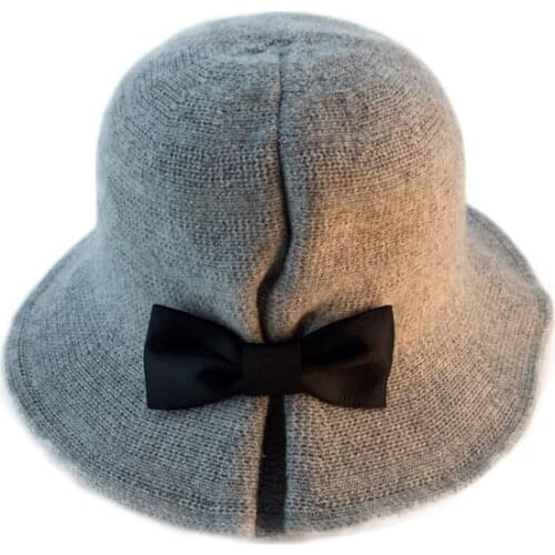New Knitted Hat Fashion Solid Color Wool Fisherman Cap Womens Winter Outdoor Keep Warm Hats Leisure Retro Bowknot Caps TG0135
