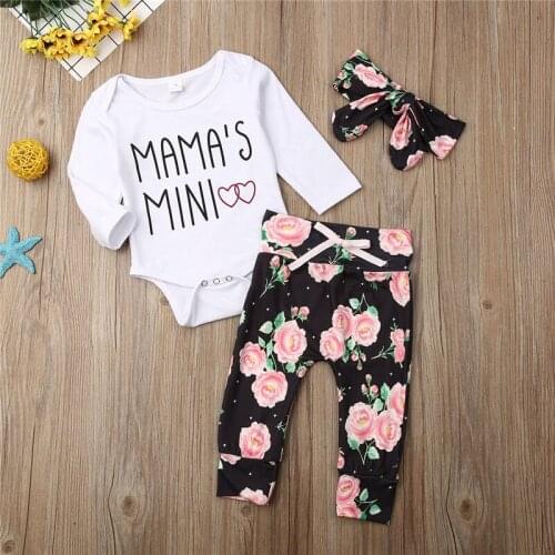 Newborn Toddler Baby Girl free shipping clothes Flower print Bandage Pants bow Geometry Headband long sleeve round neck Bodysuit