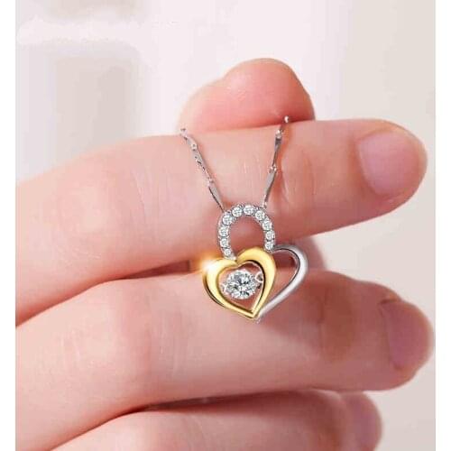 MENGYI Exquisite Romantic Two Heart Two Color Pendant Necklace Valentines Gift For Women 9 2 5 Necklace Jewelry Accessories
