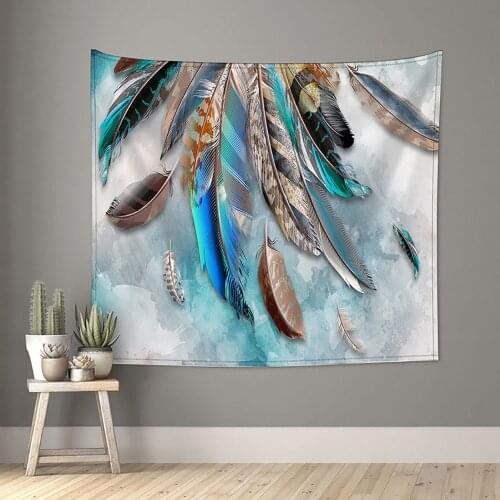 Boho Feather Pattern Tapestry Home Decor Polyester Wall Hanging Art Mandala Carpet Blanket Beach Towel bedroom Wall Tapestry