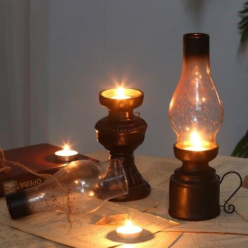 Retro Tea Candle Holders Candlesticks Home Decoracion Ornaments Outdoor Camping Lamp Light Lantern Candlestick Vintage Figurine
