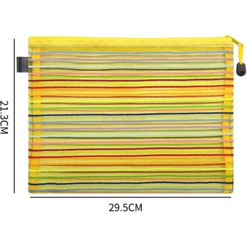 2pcs Transparent Nylon Silk File Bag Colorful Rainbow Striped Mesh Bag Zipper Bag Portfolio Bag Bill Bag