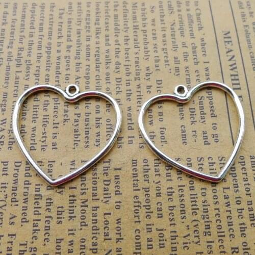 RAINXTAR Fashion Alloy Antique Silver Color Hollow Heart Charms For Necklace Making 29*30mm 10pcs AAC1594