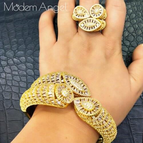ModemAngel Luxury African Bangle Ring Sets Fashion Dubai Bridal Jewelry Sets For Women Wedding brincos para as mulheres