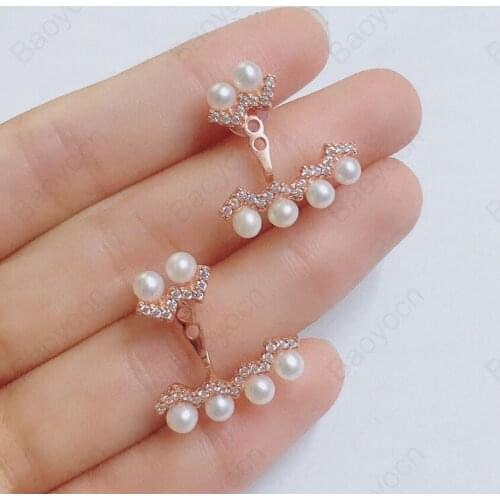 New Fshion 925 Sterling Silver Rose Gold Color Zigzag Earrings with Pearl Pink Wave Cubic Zirconia Stones Earrings for Women