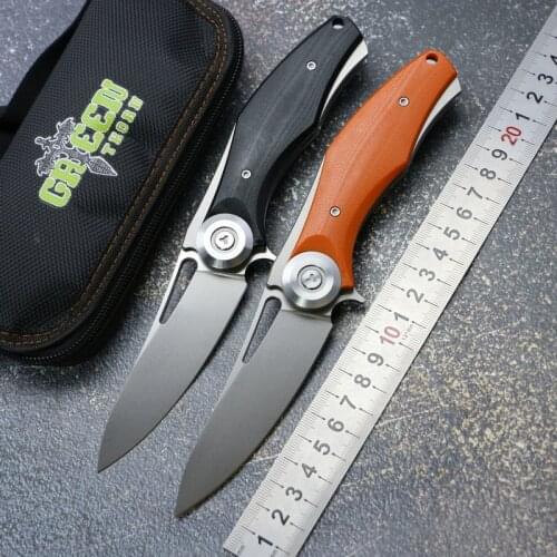 Green thorn Dark Flipper Folding Knife D2 Blade G10 Titanium Handle Outdoor Survival Hunting Camping Survive Fruit EDC Tools