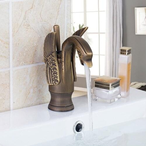 New High end faucets Swan Water Antique Brass Kitchen Bathroom Basin Sink Mixer Tap Brass Single handle kitchen faucet Faucet