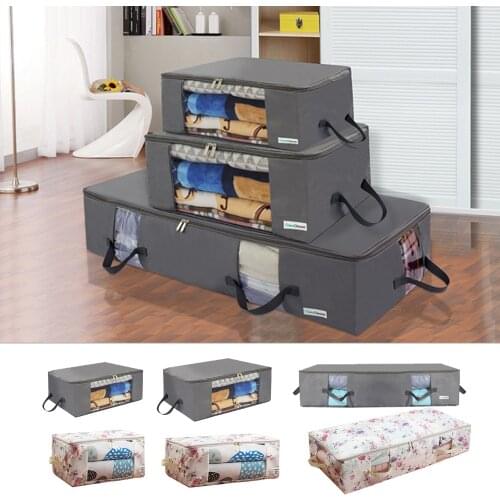 1/3pcs Non-Woven Fabric Clothing Storage Bag Folding Storage Box Clear Window Zipper Case Clothes Organizer Handles 49x36x21cm