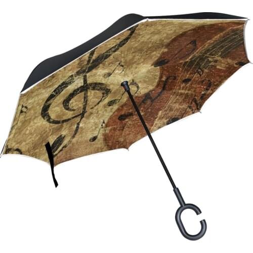 Music Note Reflective Umbrellas Inverted Double-layer Reverse Umbrella Rain and Sun Rolling Over Windproof Umbrella For Women