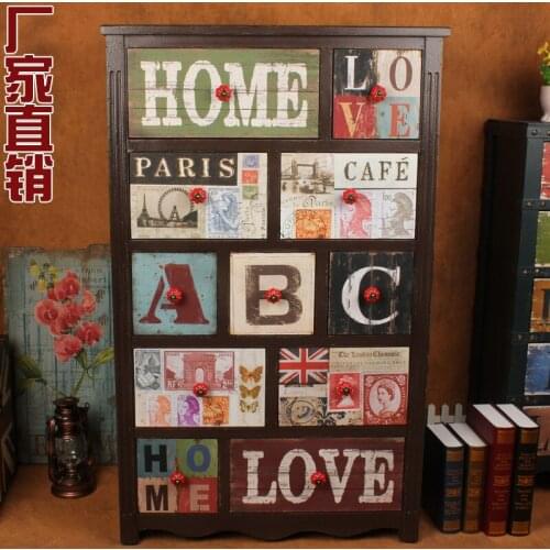 European and American style retro colorful painted cabinet drawer cabinet lockers antique to do the old wooden storage cabinet e