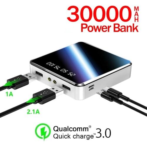 Mini Power Bank 30000mAh Fast Mobile Phone Charger 2USB Charging Portable Charger External Battery Pack for Android Iphone