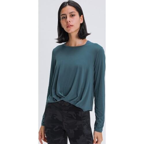 Relaxed Folds Hem Long Sleeve Fitness Yoga Shirts For Women Naked Feeling Gym Workout Sport Top