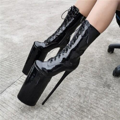 Sexy Botas Fashion Women Platform Ankle Polar Dance Boots Stiletto High Heels Round Toe Black Night Club Shoes Plus US Size 5-15