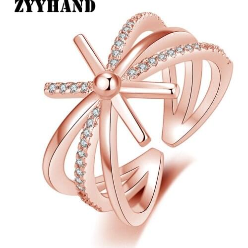 X AAA Zircon Rose-Gold Women Adjustable Rings Girl High Quality Zircon Luxury Jewelry 2021 Rhodium Plated Cross Romantic Ring
