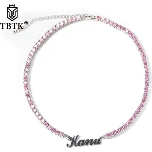 TBTK Hiphop Jewelry Fashion Stainless Steel Name Necklace Personalized Letter Gold Choker With 5MM CZ Tennis Chain Best Gift