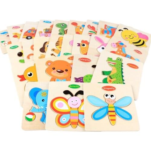 1PCS 3D Wooden Toys Jigsaw Puzzles Cartoon Animal/Traffic Puzzle Baby Early Educational Toys for Children Kids Gifts