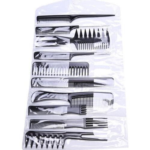 10pcs/set Pro Salon Hair Cut Styling Hairdressing Barbers Combs Brushes with Storage Bag - Black