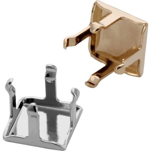 100pcs/Lot Copper Gold Silver Color Square Metal Blank Sew On Rhinestone Claw Prong Setting DIY Pendant Base Findings