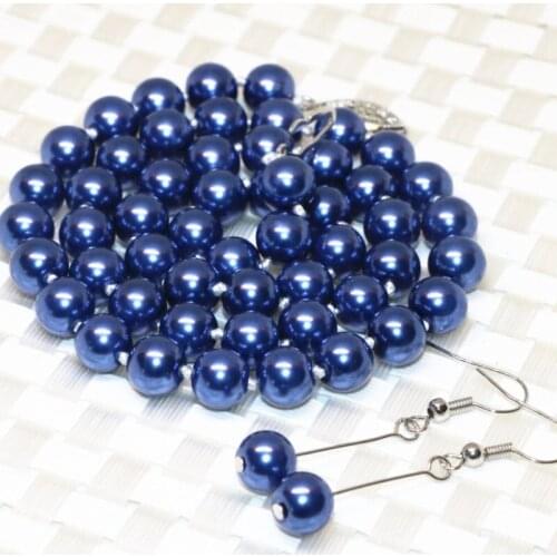 15 Colors Necklace Earring Jewelry Set For Women 8mm Simulated Pearl Shell Round Beads Necklaces Earrings Wedding 18inch B2348