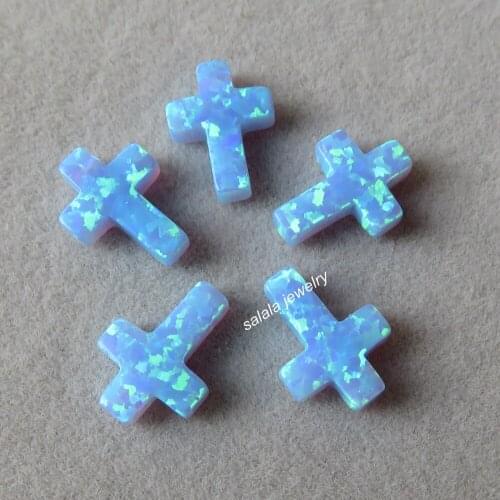 30pcs /lot op06 Light Blue Cross Opal, 9x12mm Cross Fire Opal Drilled Synthetic Fire Cross Opal for Necklace & Bracelet