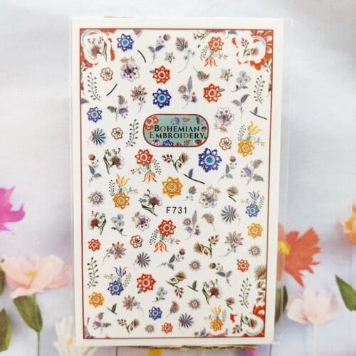 3D Nail Sticker Interesting Design Nail Foil Glue Sticker Color Embroidery Flowers Line Sticker for Manicure Nail Art Decoration