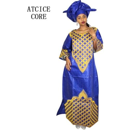 African dresses for women fashion design new african bazin embroidery design dress long dress with scarf two pcs one set A196