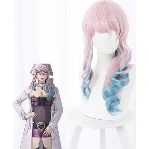Akudama Drive Cosplay Doctor Wig isha Pink Blue Gradient Long Wave Hair Halloween Party Costume Accessories
