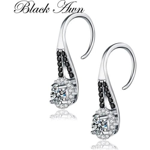 Black Awn 2019 New Trendy 925 Sterling Silver Earring Black Spinel Anniversary Drop Earrings for Women Fine Jewelry TT120