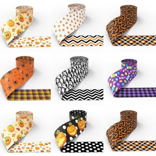 50Y Halloween Double-side Grosgrain Ribbon Fabric Gift Wrapping DIY Sewing Wrapping Art Sewing Bow-knot Crafts Home,50Yc18829