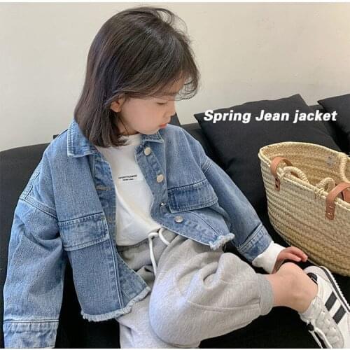 Girls' Denim Coat 2021 Autumn New Childrens Solid Color Loose Korean Comfortable Top Girls Coats