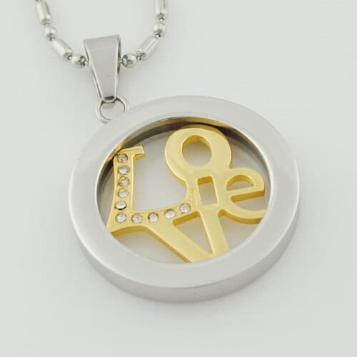 GOKADIMA Gifts For His,Round Stainless Steel Men Love Pendant Necklace Jewelry Rhinestone Wholesale bijioux, WP530