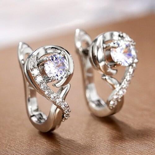 Huitan Dainty Hoop Earrings for Women U Shaped Dazzling Cubic Zirconia Elegant Accessories High Quality Female Ear-ring Dropship