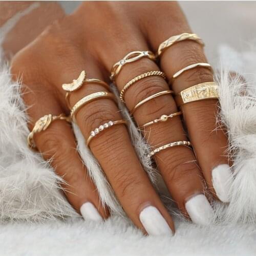 IMucci 12 pc/set Charm Gold Color Midi Finger Ring Set for Women Vintage Boho Knuckle Party Rings Punk Jewelry Gift for Girl