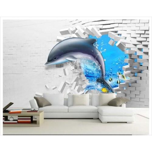 Customized 3d wallpaper 3d wall murals wallpaper Dolphin 3D fashion background wall paper living room wallpaper