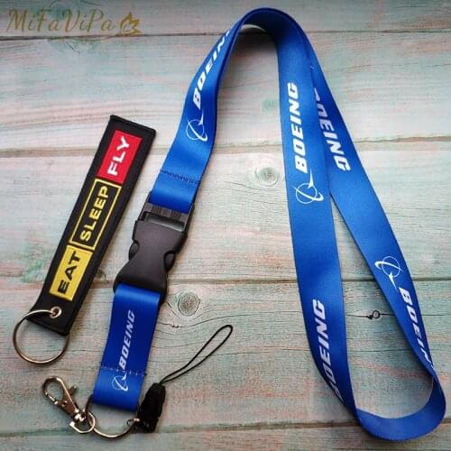 2 PCS Blue Boeing Lanyards Fashion Black Cessna Neck Strap Chaveiro EAT SLEEP FLY Key Chain llavero Lanyard for ID Card Holder