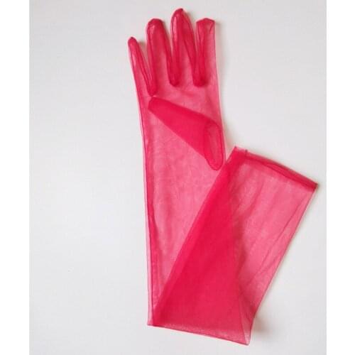 Red Womens Bridal Mesh Sheer Gloves Pink Full Finger Long Gloves Opera Length Prom Evening Party Costume Gloves Guantes 2021 New