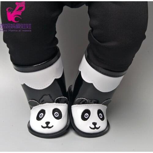 Doll shoes for 43cm baby doll shoes Pu leather boots high tops 18 inch girl doll shoes black rain boots