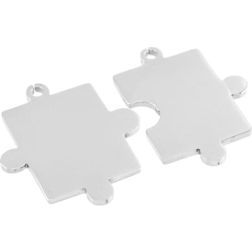 Puzzles Pendant 2 in 1 split jigsaw charms lovers' blank ID tags for diy print both sides mirror polished Stainless Steel 10pcs