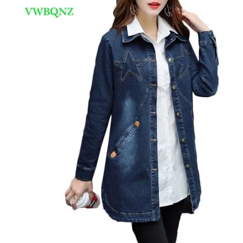 Women Denim Jacket Spring Autumn New Casual Basic Coat Womens Fashion Slim Single-breasted Navy blue Jeans Jackets Coats A461