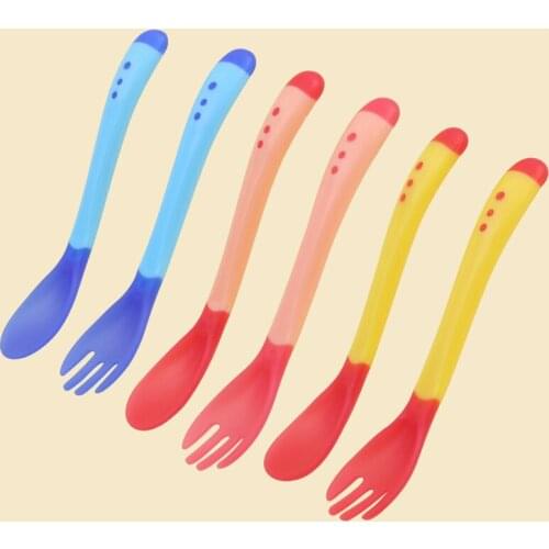Temperature Sensing Spoon Fork for Baby Safety Feeding 0-2 Years Child Dining Spoon Tableware Tongue Anti Scald Baby Accessories