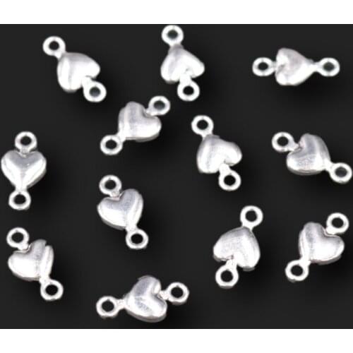 40pcs Silver Plated Mini Heart Dual Hole Connectors Retro Bracelet Earrings Metal Accessories DIY Charm Jewelry Crafts Making