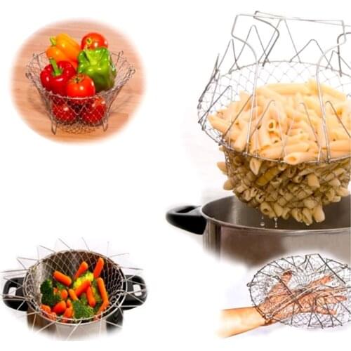 Kitchen Multifunctional Frying Basket Stainless Steel Folding Drain Basket Household French Fries Kitchen Frying Cooking Tools