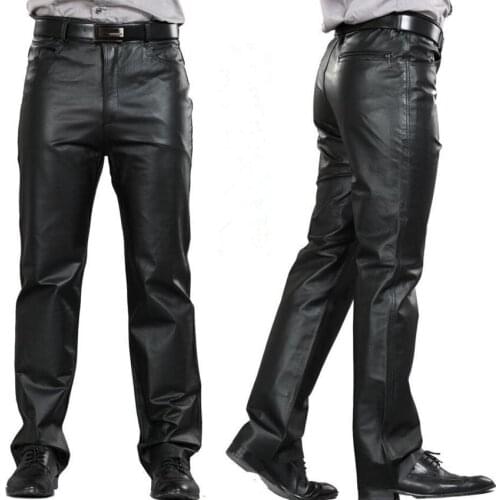 Genuine Male 2021 Leather Pants Plus Size Straight Pants Men Sheepskin Pants Zipper Fly Mens Regular Full Length Pants 7XL