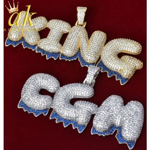 Custom Name Bubble Letter Necklace Blue Drip Name Plate Pendants For Women Gold Color Rock Street Hip Hop Jewelry