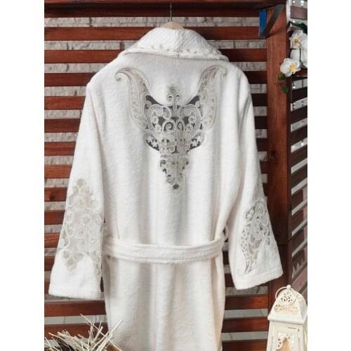 Ruching Aphrodite Laced Bamboo Bathrobe Set Cream