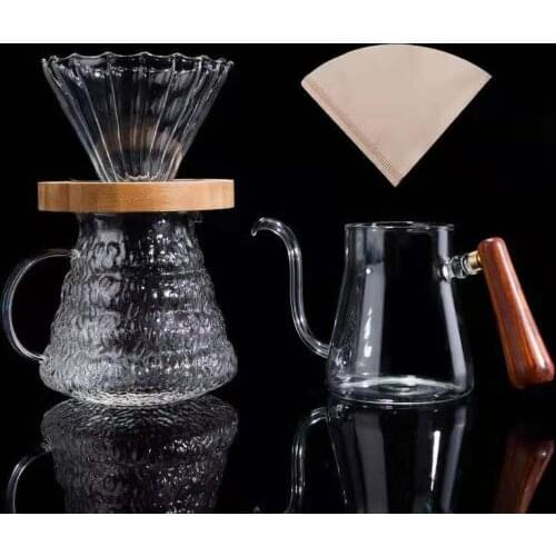 Three-piece Set Beans Coffee Glass Hand Brewing Pot Thickened 350ml 600ML Glass Coffee Pot Hanging Ear Pot